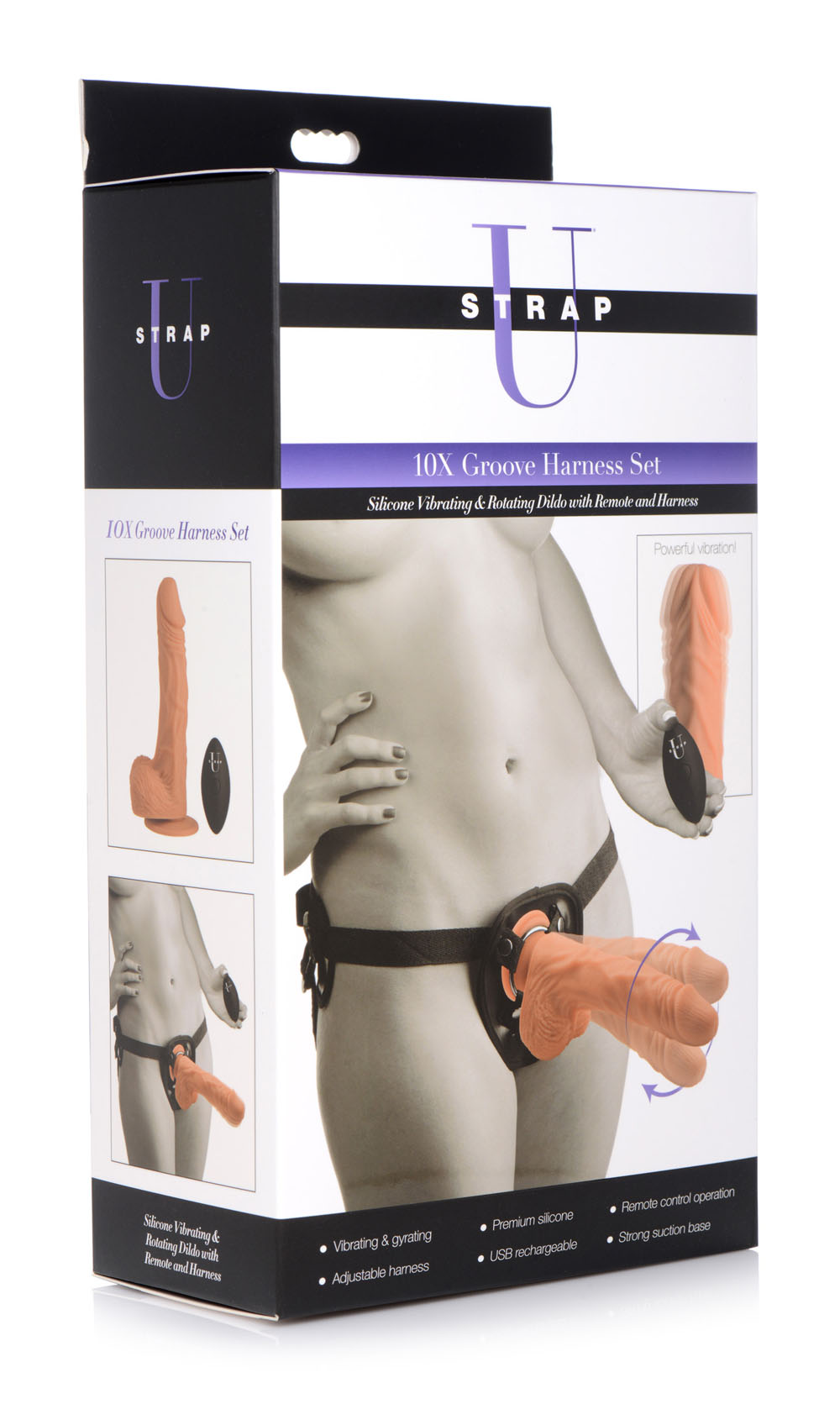 10x Groove Harness with Vibrating & Rotating Dildo - Flesh - Image 3